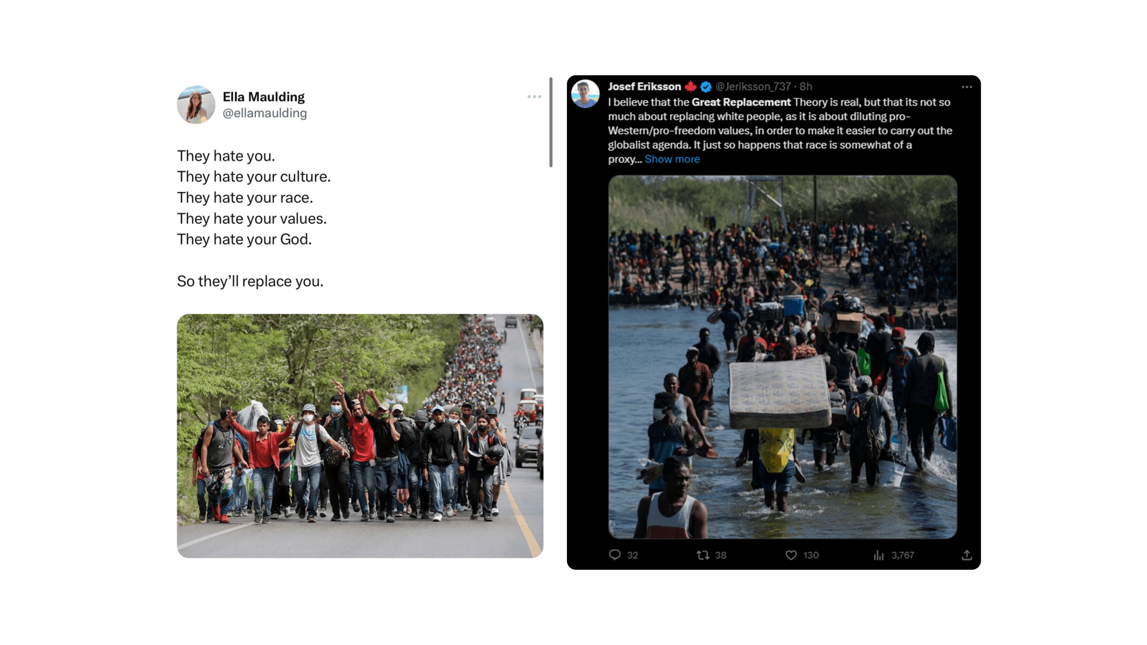 Screenshots of tweets from the platform x.com